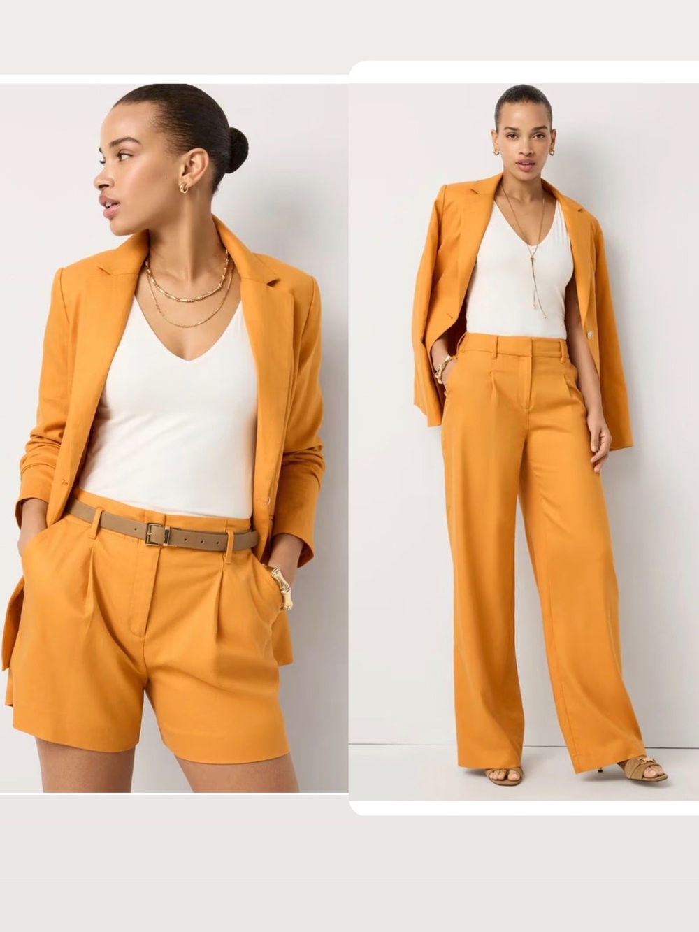 WHBM marigold linen suit set size 0 NWT* - jacket, shorts + pants